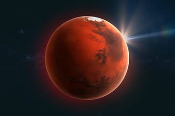 Mars planet and sun shine